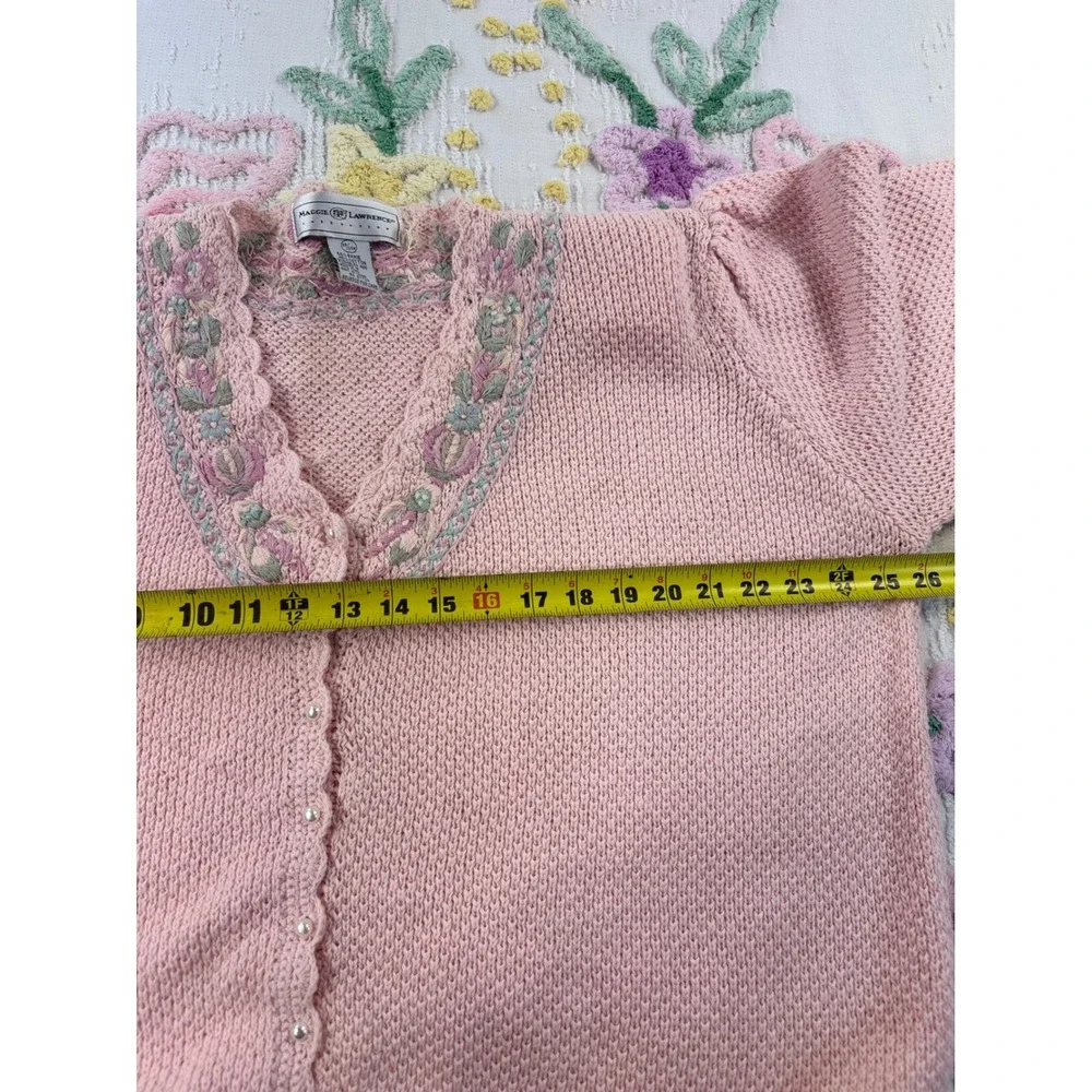 Maggie Lawrence Vintage Pink Floral Embroidered Pearl Button Sweater 26W